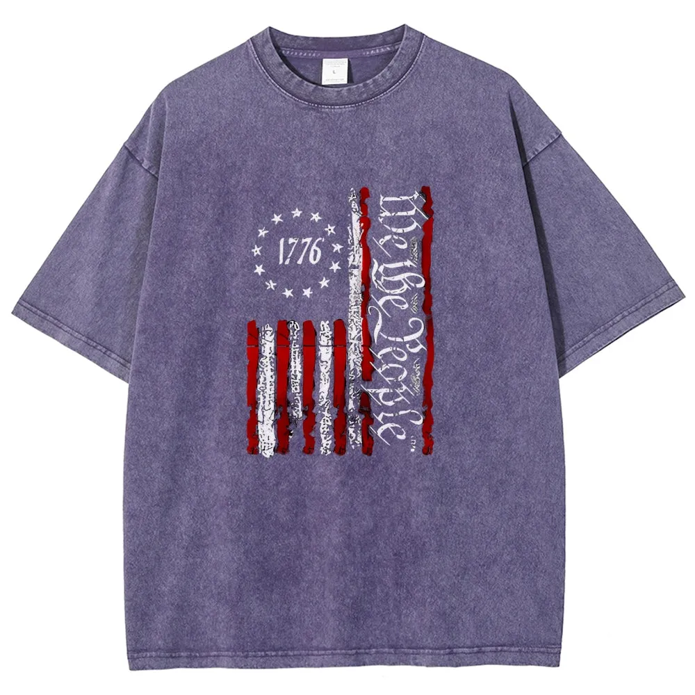 Unisex 1776  American Flag With Star Graphic Independence's Day Vintage Washed Tee