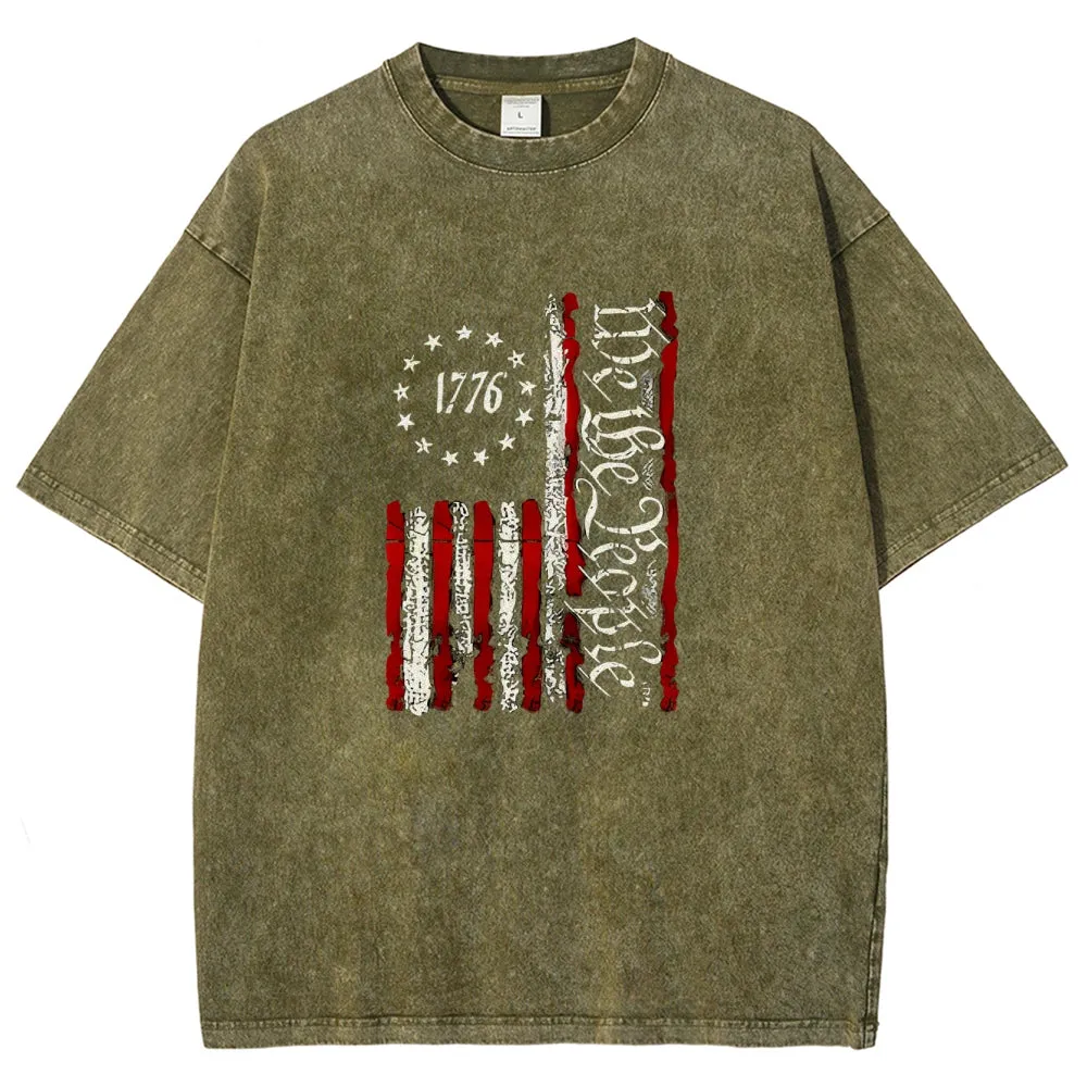 Unisex 1776  American Flag With Star Graphic Independence's Day Vintage Washed Tee