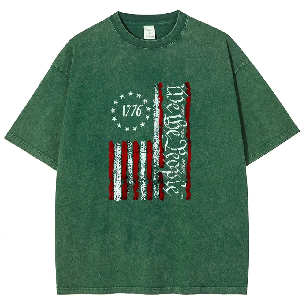 Unisex 1776  American Flag With Star Graphic Independence's Day Vintage Washed Tee