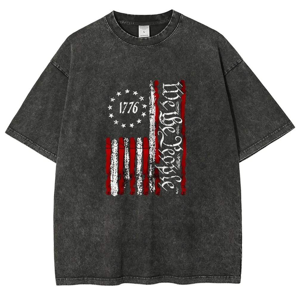 Unisex 1776  American Flag With Star Graphic Independence's Day Vintage Washed Tee