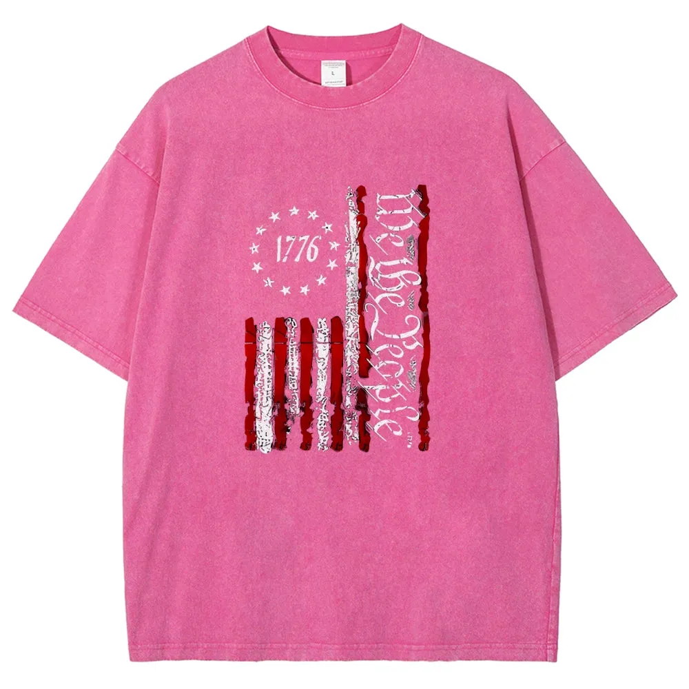 Unisex 1776  American Flag With Star Graphic Independence's Day Vintage Washed Tee