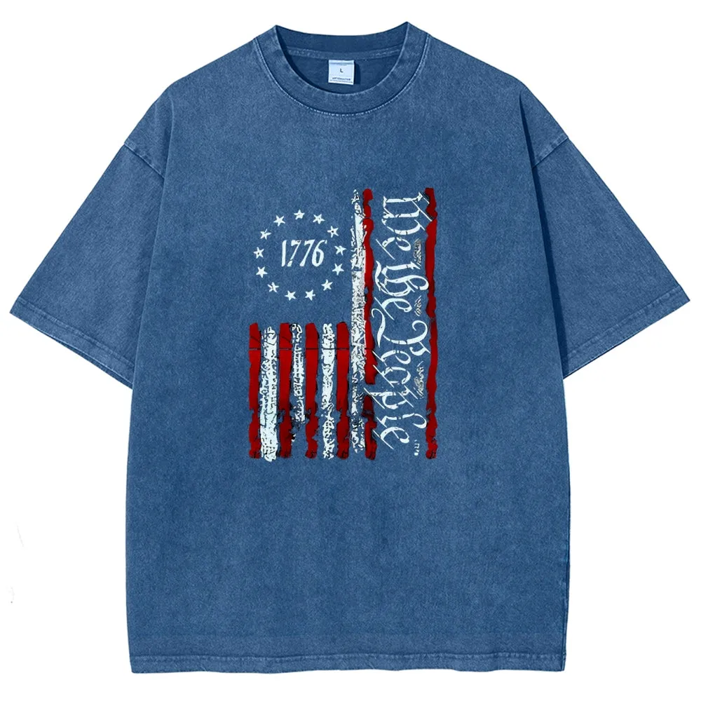 Unisex 1776  American Flag With Star Graphic Independence's Day Vintage Washed Tee