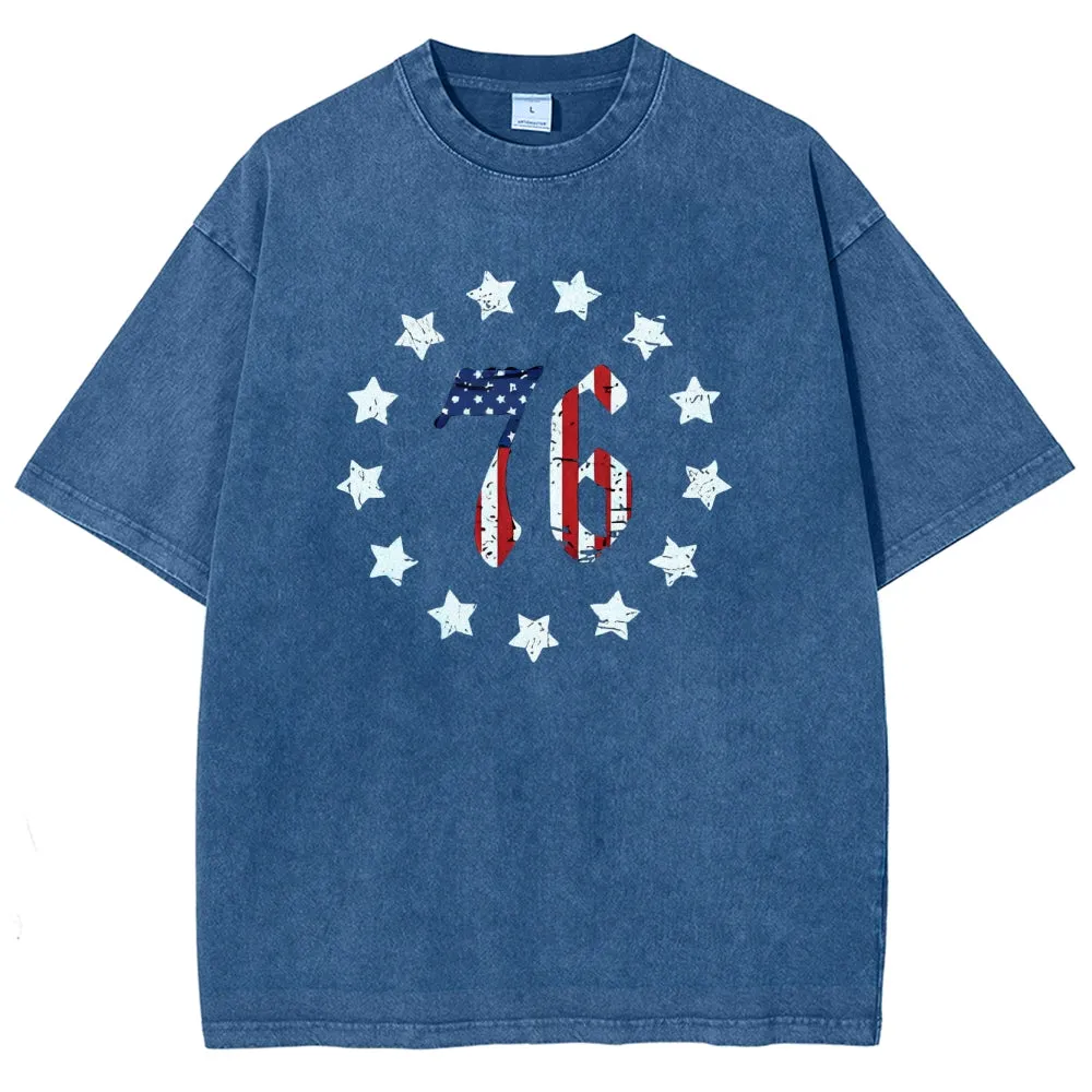 Unisex American Flag 13 Stars Betsy Ross 1776 Graphic Vintage Washed Tee