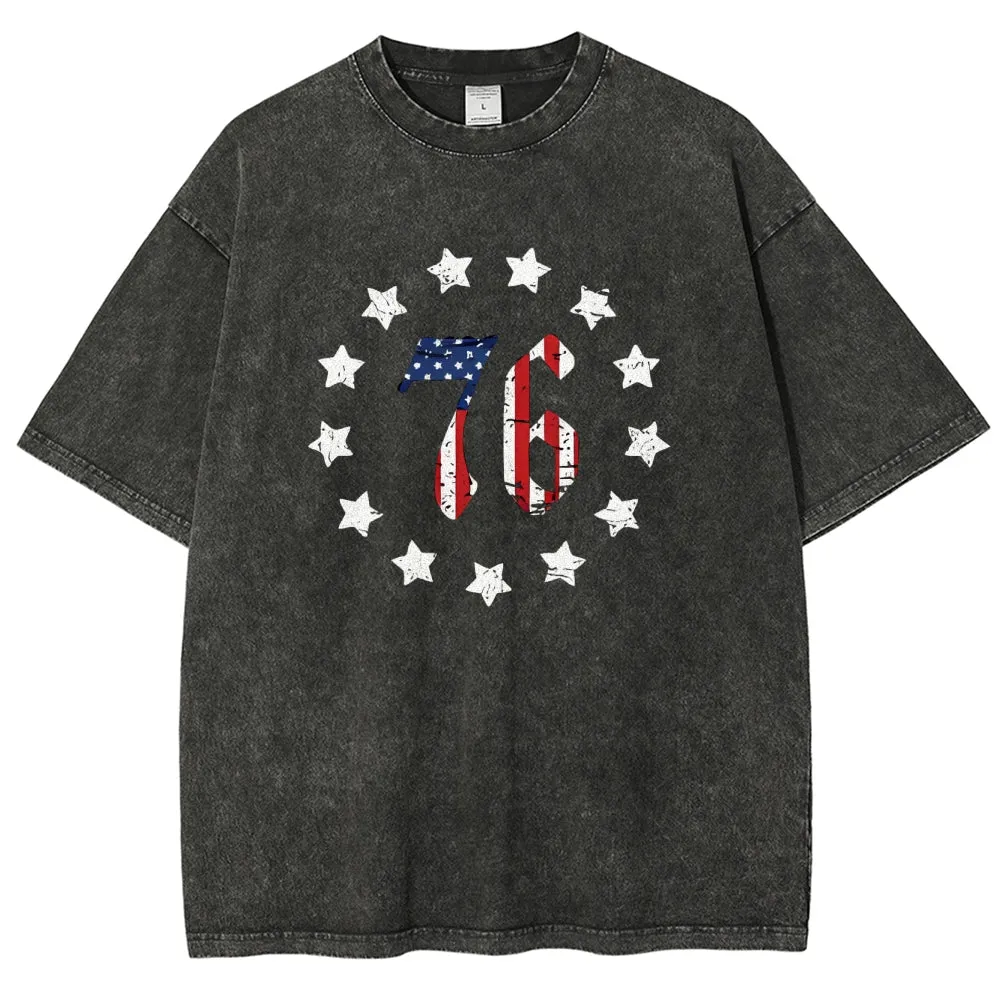 Unisex American Flag 13 Stars Betsy Ross 1776 Graphic Vintage Washed Tee