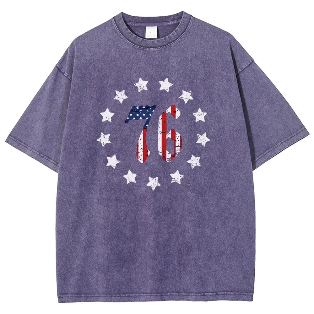 Unisex American Flag 13 Stars Betsy Ross 1776 Graphic Vintage Washed Tee