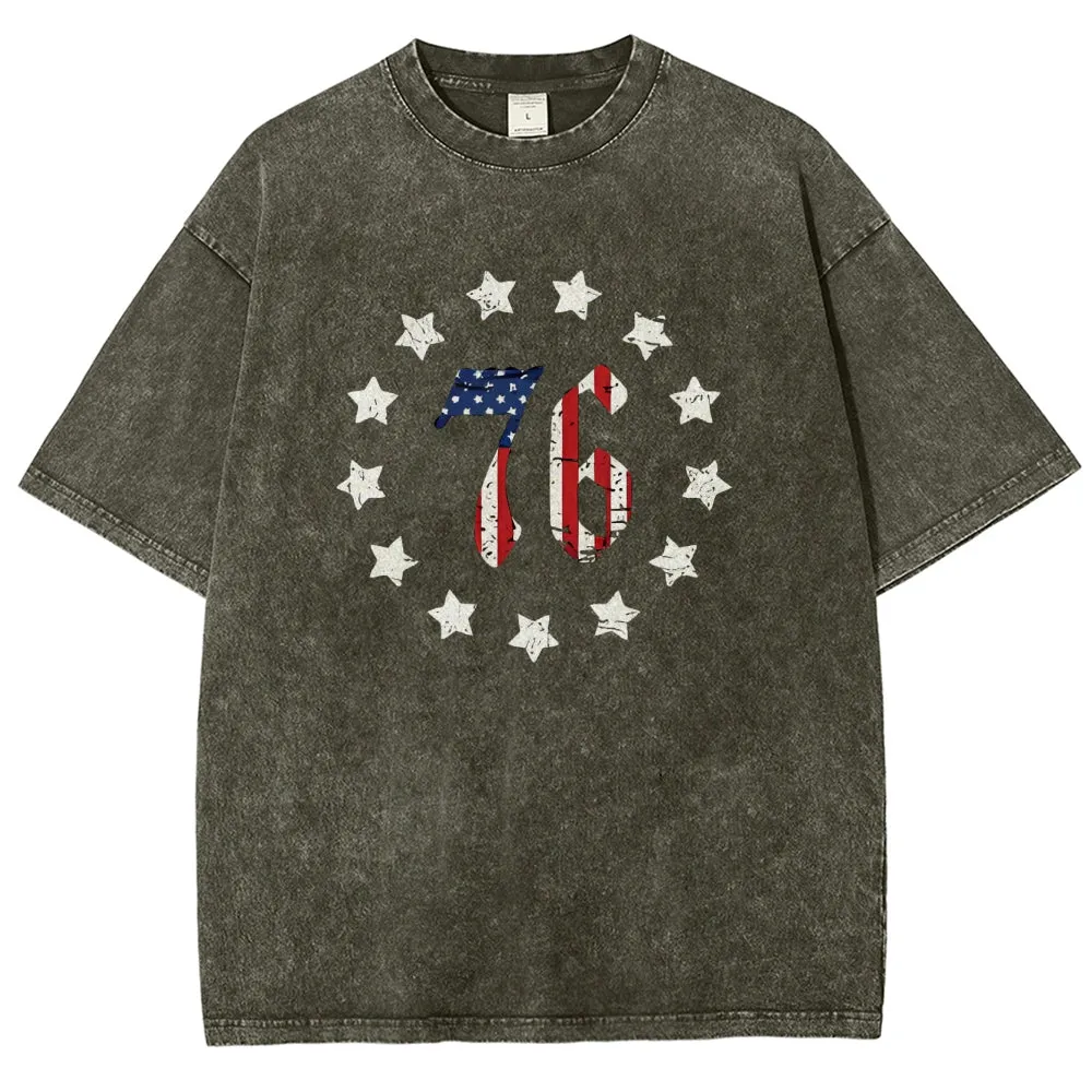 Unisex American Flag 13 Stars Betsy Ross 1776 Graphic Vintage Washed Tee