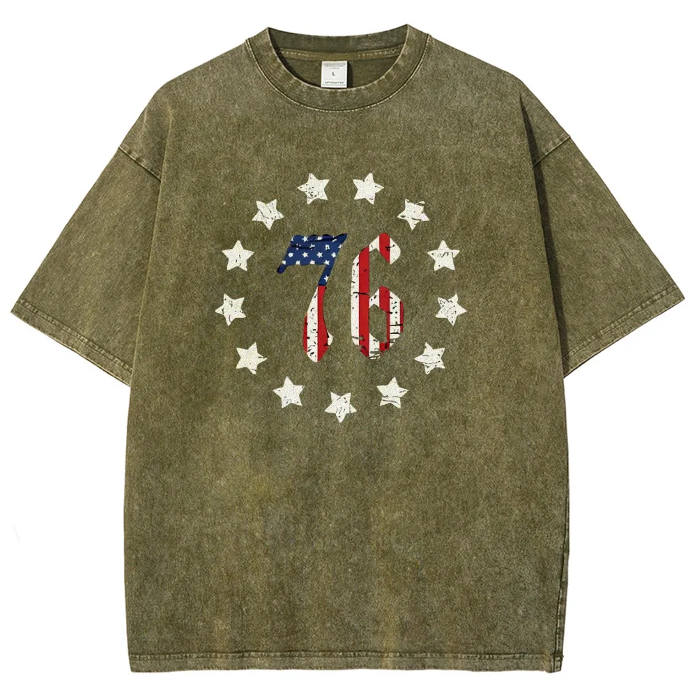Unisex American Flag 13 Stars Betsy Ross 1776 Graphic Vintage Washed Tee