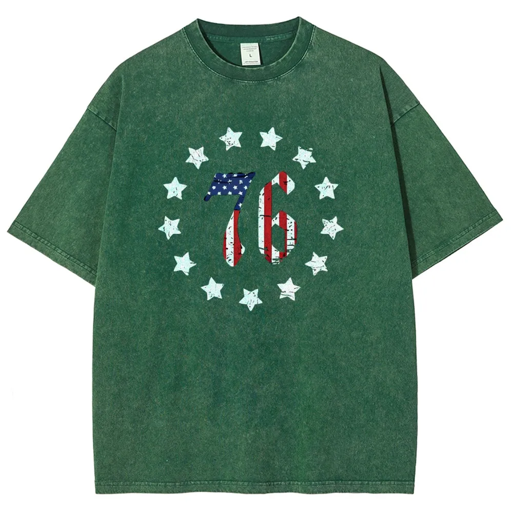 Unisex American Flag 13 Stars Betsy Ross 1776 Graphic Vintage Washed Tee