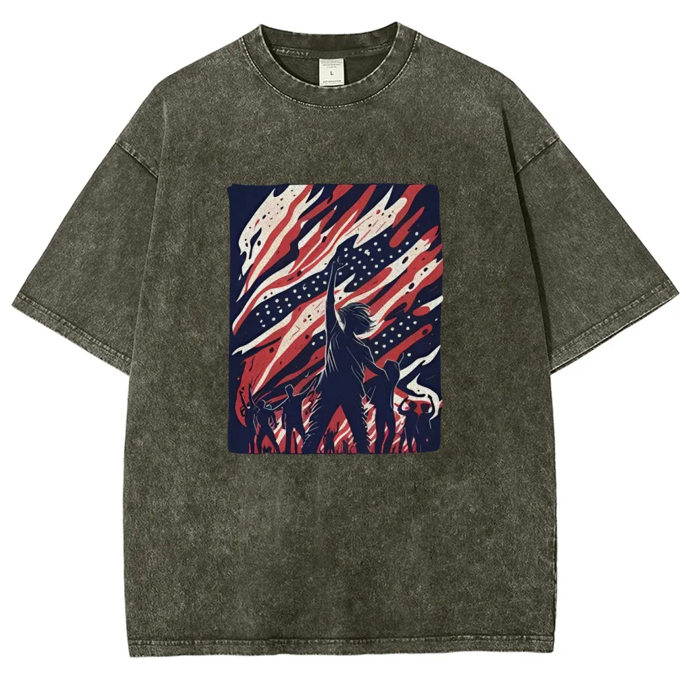 Unisex American Flag Graphic Independence's Day Vintage Washed Tee
