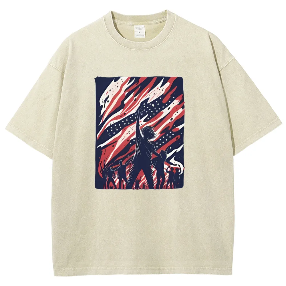 Unisex American Flag Graphic Independence's Day Vintage Washed Tee