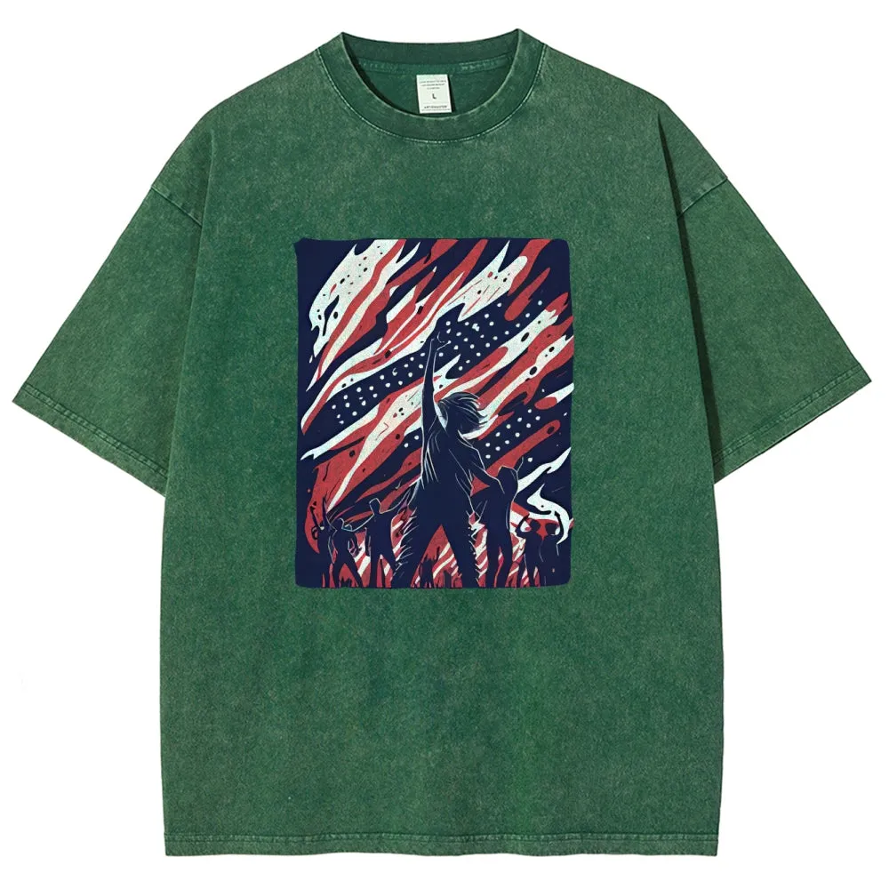 Unisex American Flag Graphic Independence's Day Vintage Washed Tee