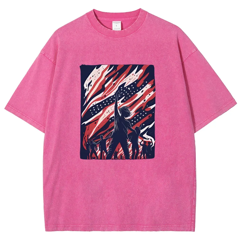 Unisex American Flag Graphic Independence's Day Vintage Washed Tee