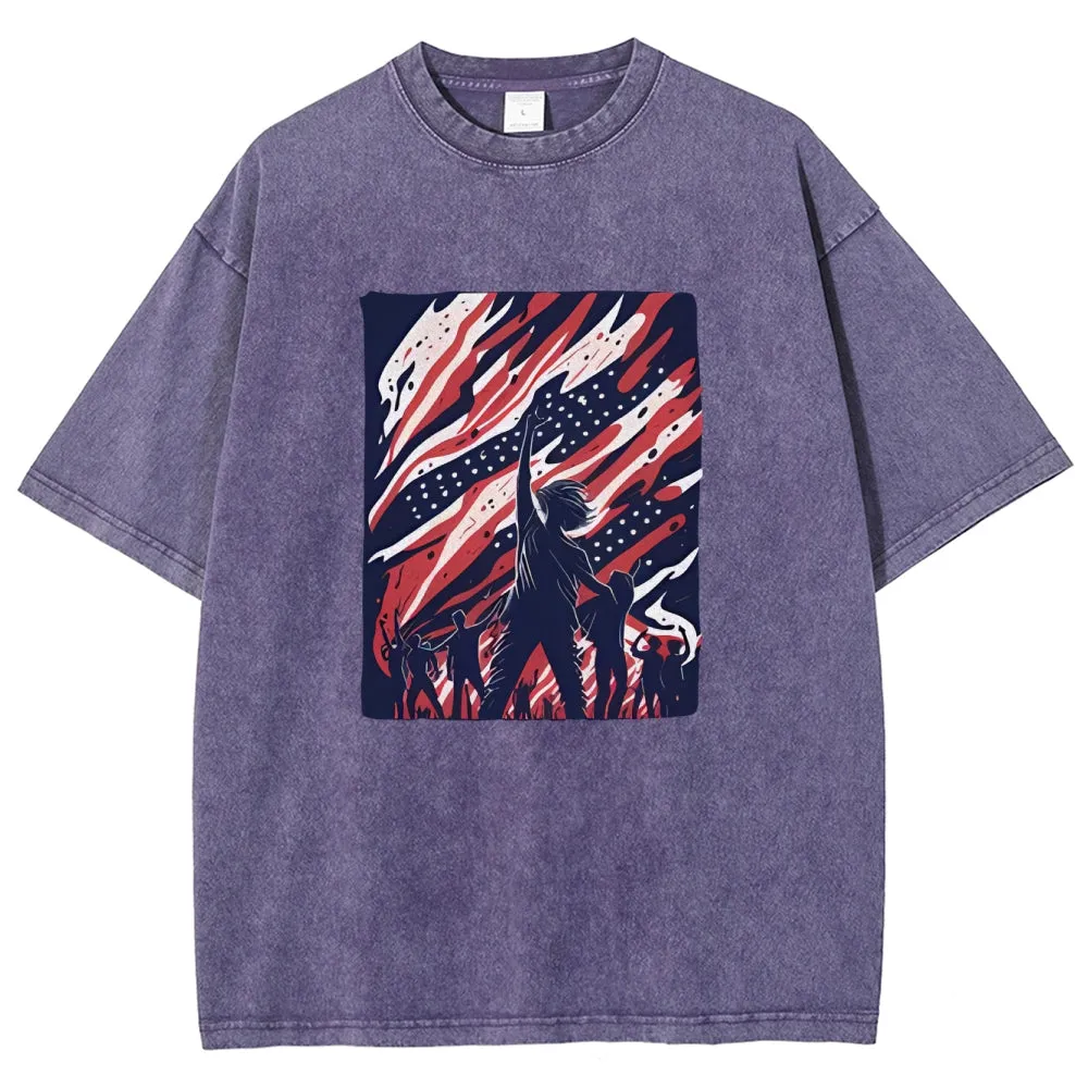 Unisex American Flag Graphic Independence's Day Vintage Washed Tee