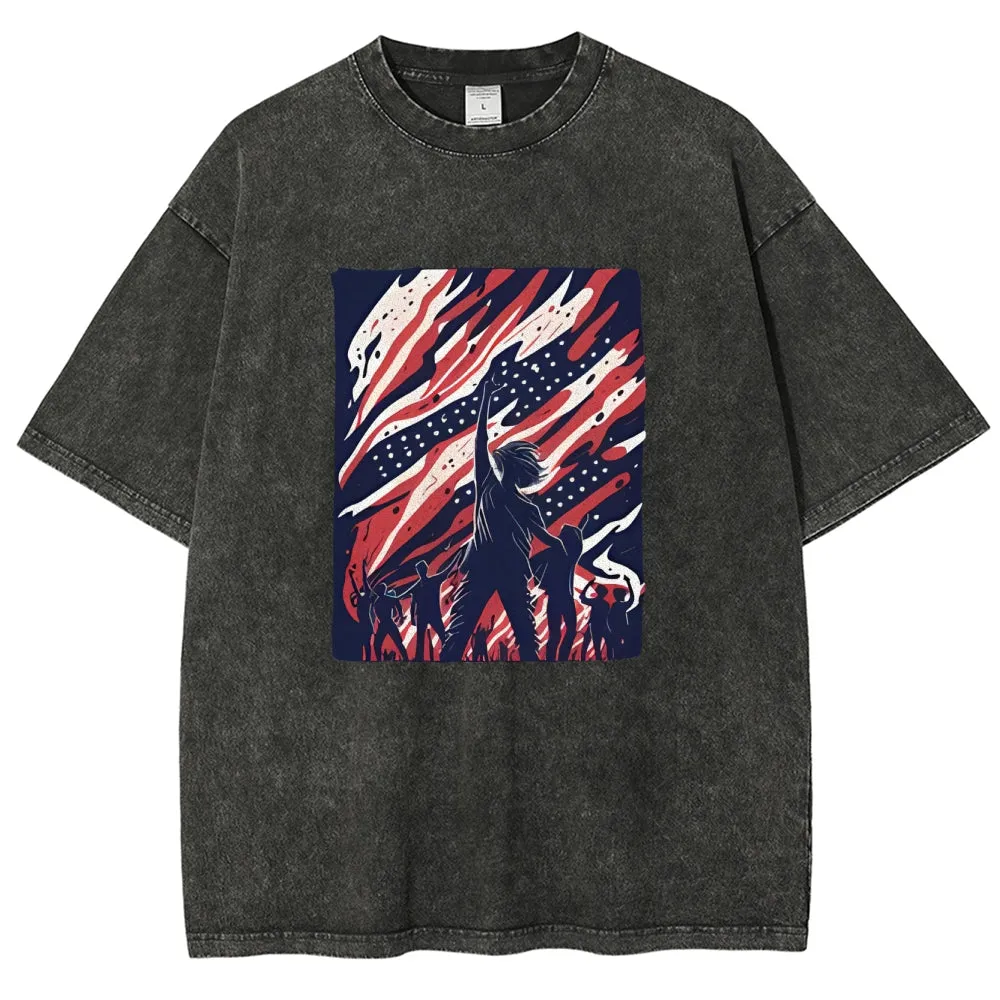 Unisex American Flag Graphic Independence's Day Vintage Washed Tee