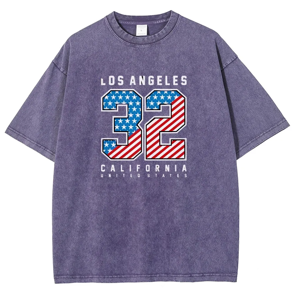 Unisex American Flag Los Angeles California Graphic Vintage Washed Tee