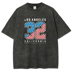 Unisex American Flag Los Angeles California Graphic Vintage Washed Tee