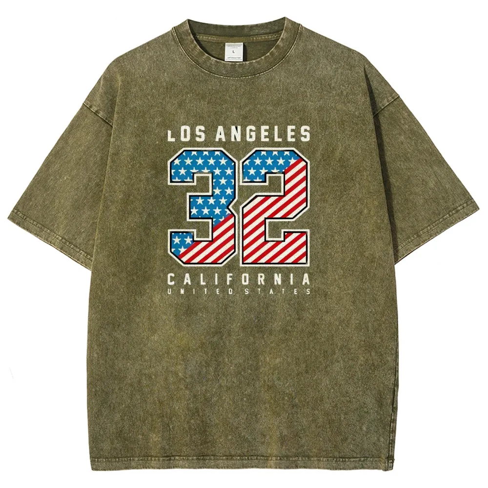 Unisex American Flag Los Angeles California Graphic Vintage Washed Tee