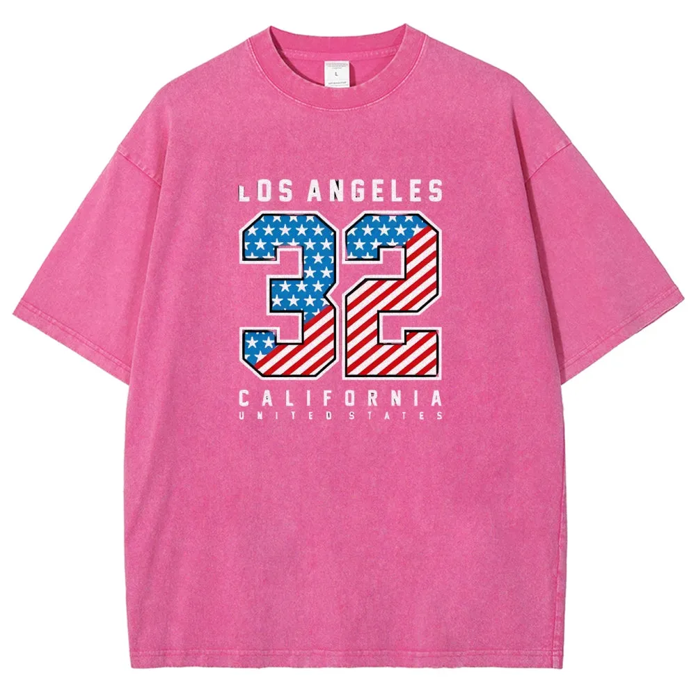 Unisex American Flag Los Angeles California Graphic Vintage Washed Tee