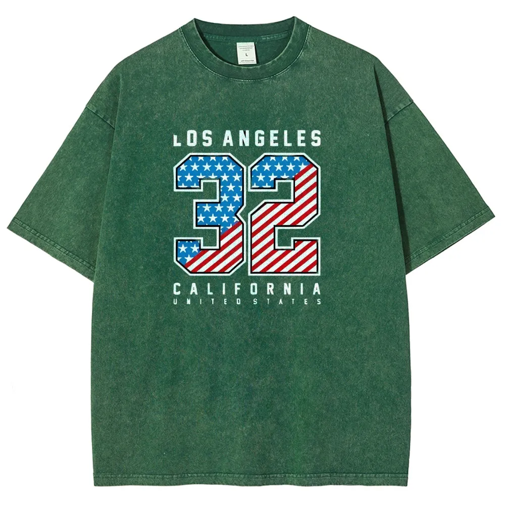Unisex American Flag Los Angeles California Graphic Vintage Washed Tee