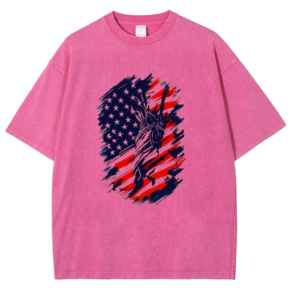 Unisex American Flag Star Independence's Day Graphic Vintage Washed Tee
