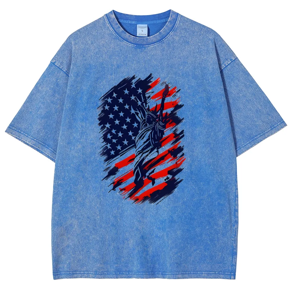 Unisex American Flag Star Independence's Day Graphic Vintage Washed Tee