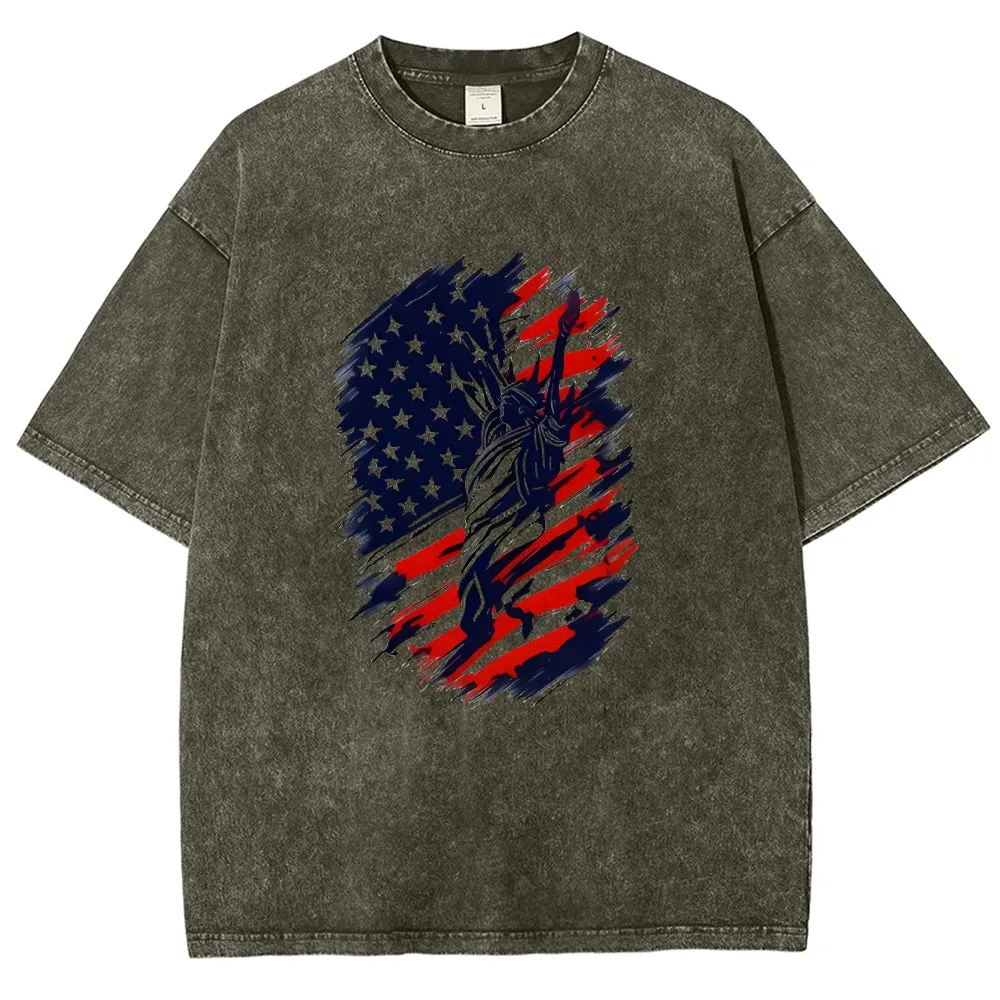Unisex American Flag Star Independence's Day Graphic Vintage Washed Tee