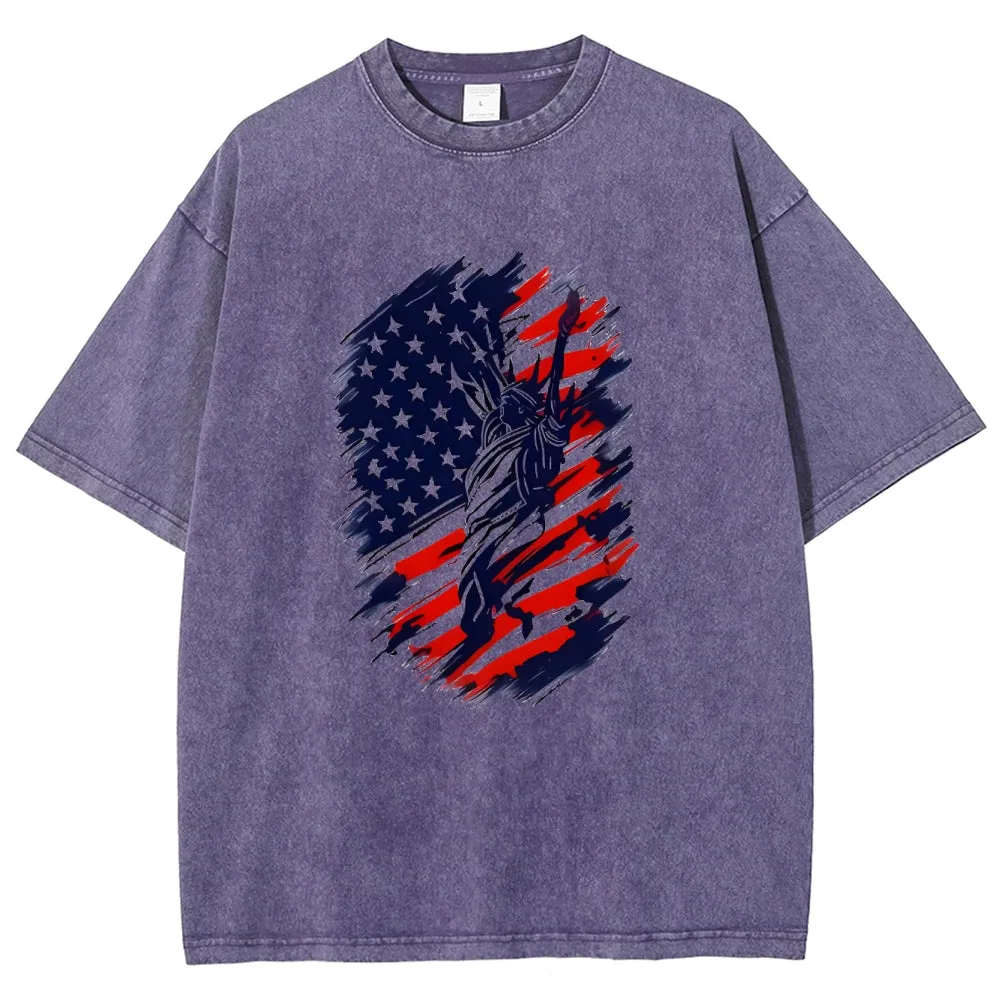 Unisex American Flag Star Independence's Day Graphic Vintage Washed Tee