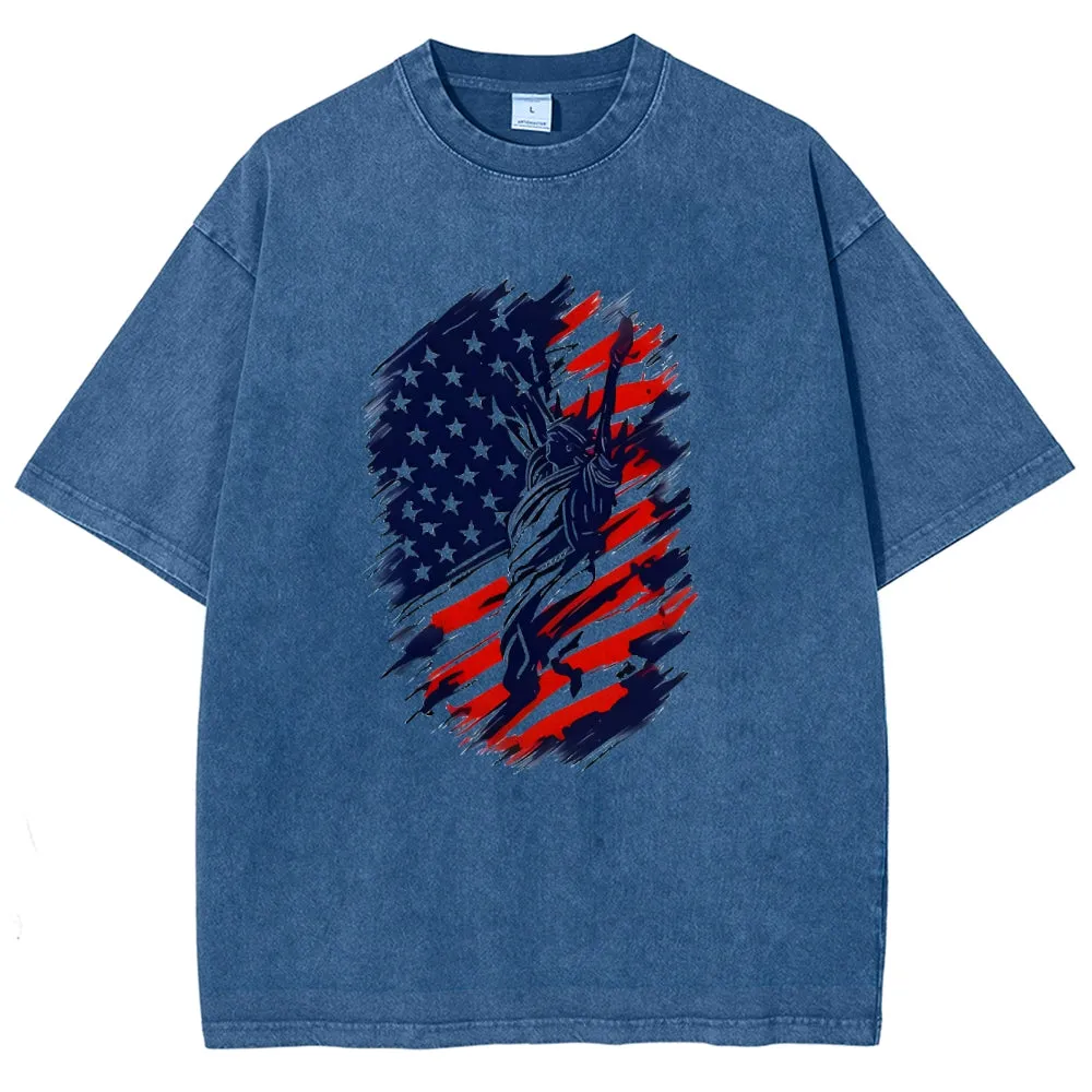 Unisex American Flag Star Independence's Day Graphic Vintage Washed Tee