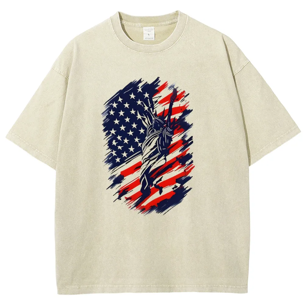 Unisex American Flag Star Independence's Day Graphic Vintage Washed Tee