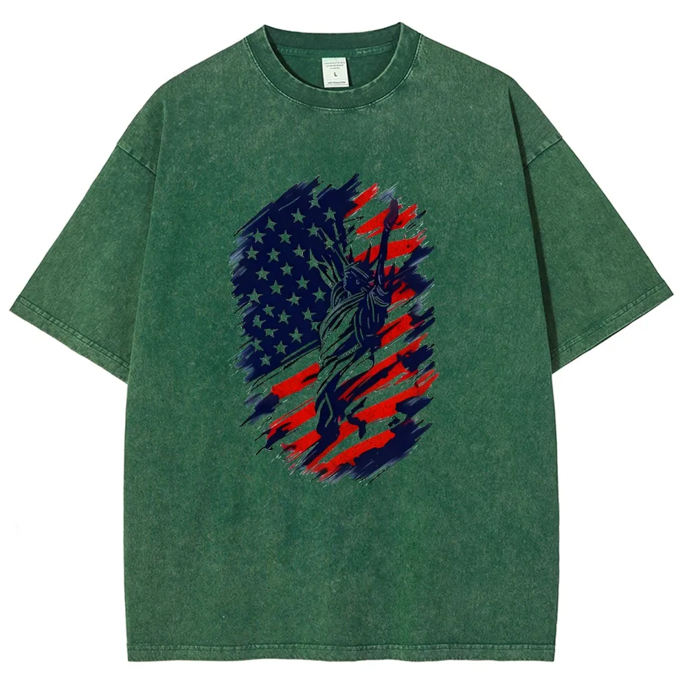 Unisex American Flag Star Independence's Day Graphic Vintage Washed Tee