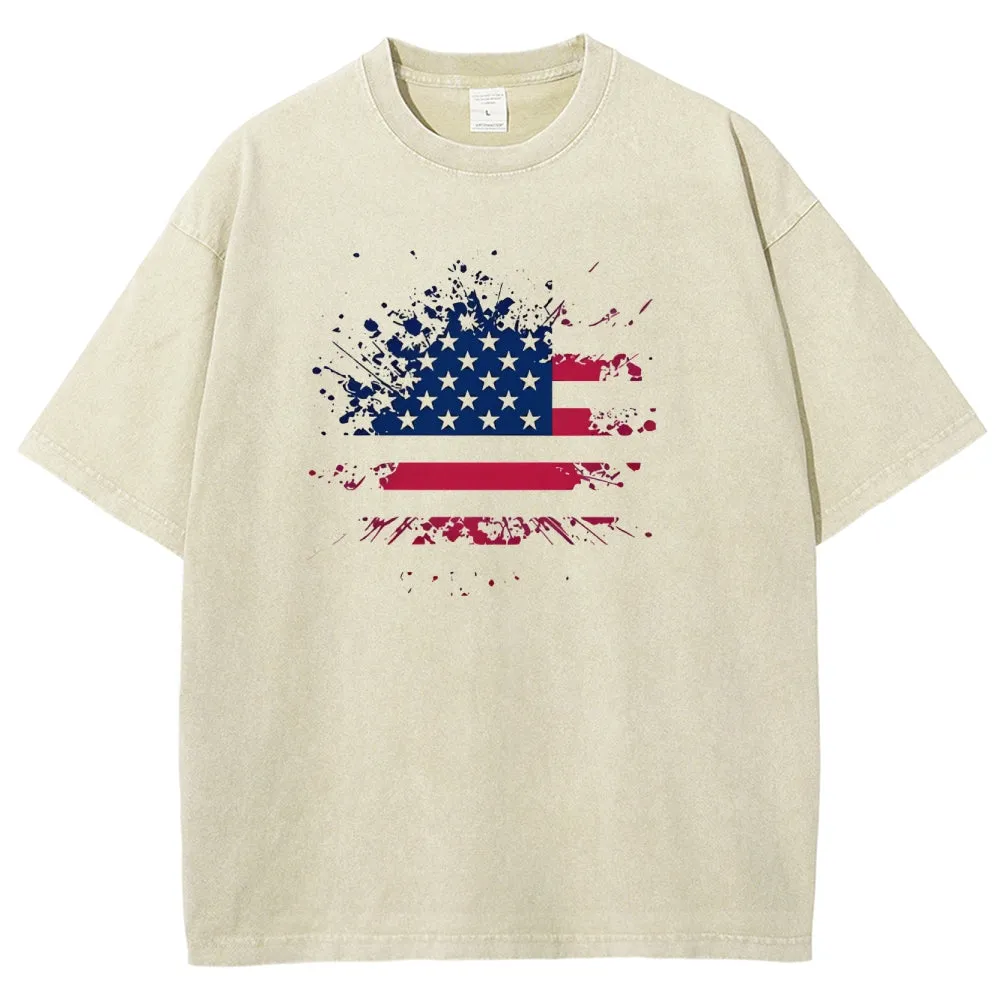 Unisex Independence's Day American Flag Graphic Vintage Washed Tee
