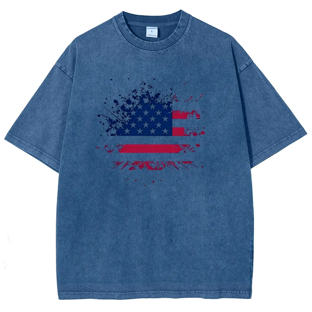 Unisex Independence's Day American Flag Graphic Vintage Washed Tee