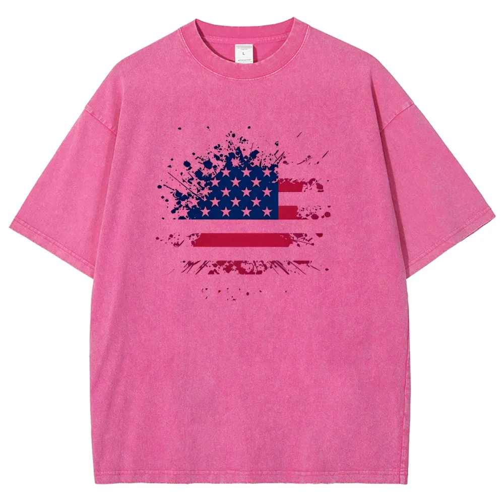 Unisex Independence's Day American Flag Graphic Vintage Washed Tee