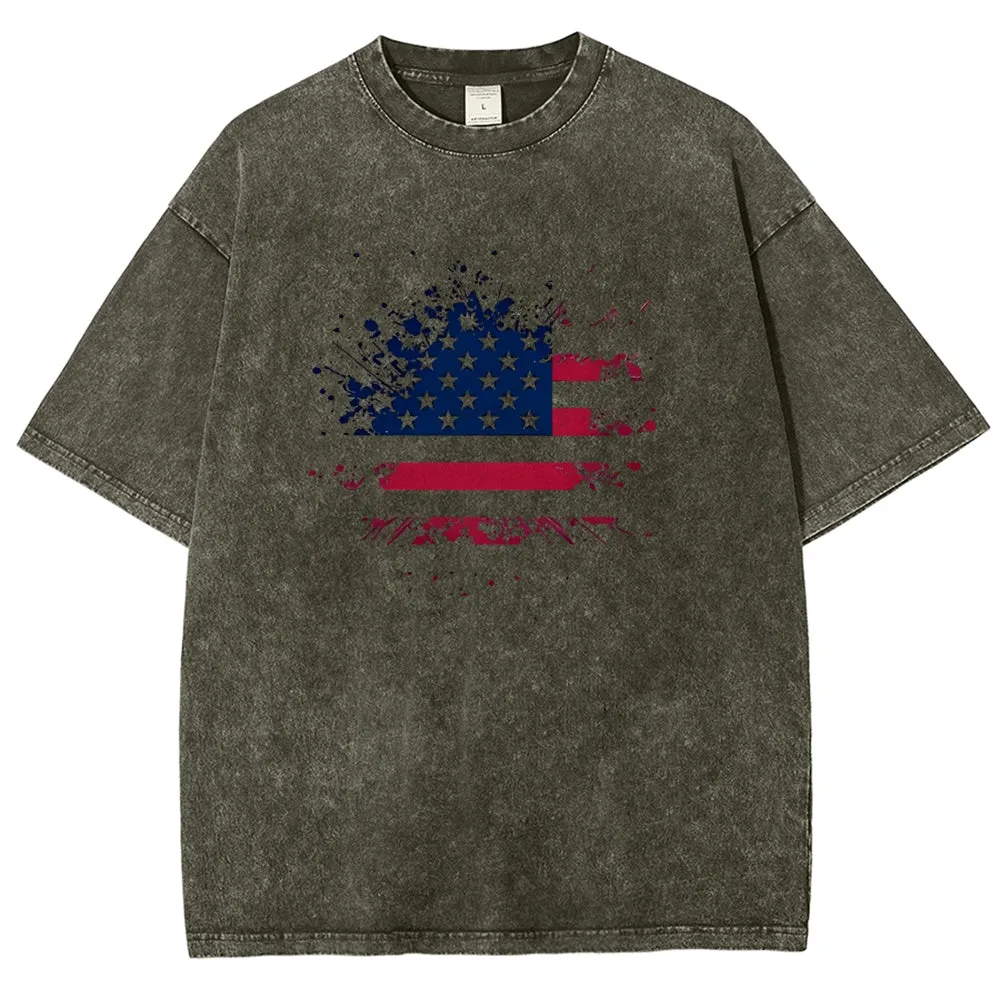 Unisex Independence's Day American Flag Graphic Vintage Washed Tee