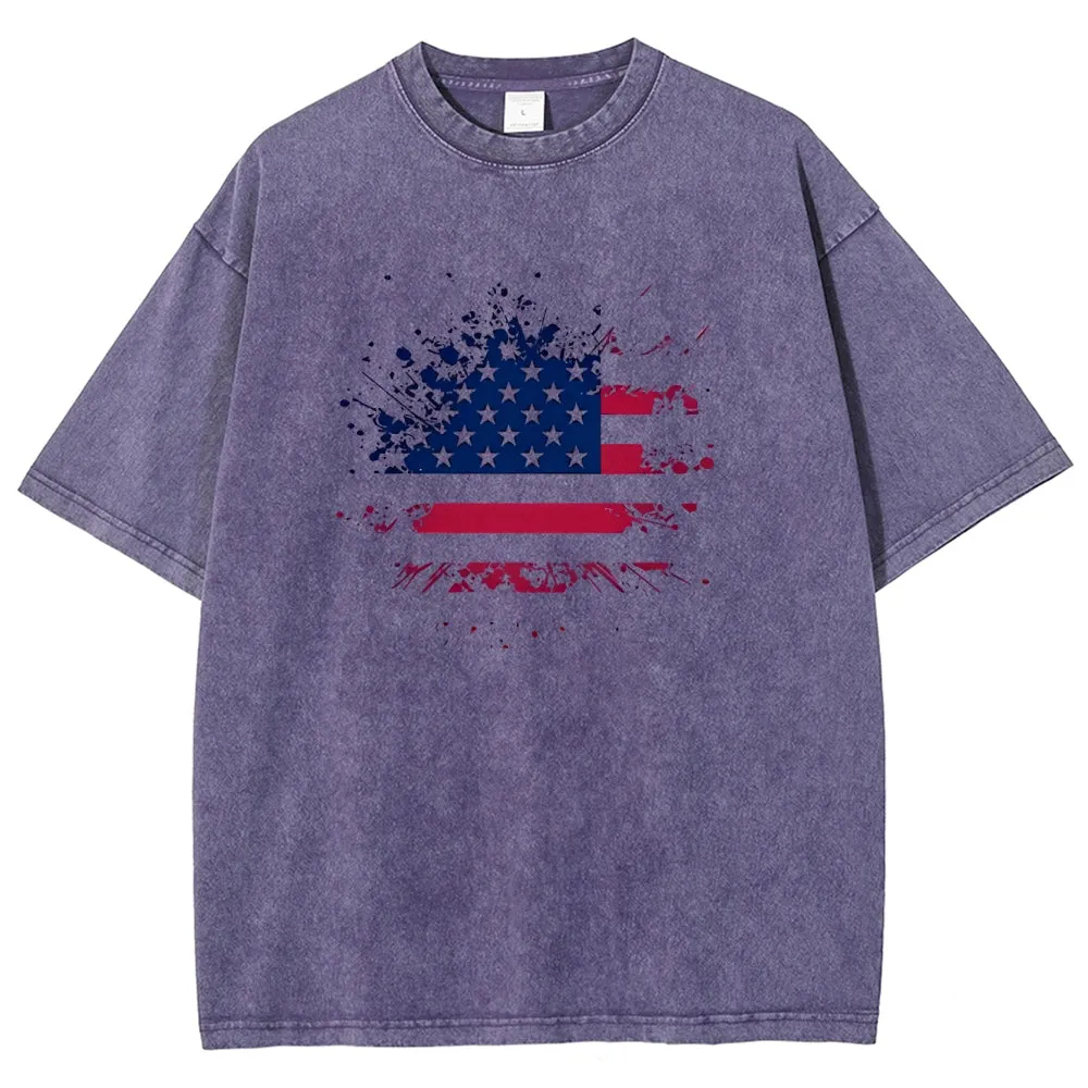 Unisex Independence's Day American Flag Graphic Vintage Washed Tee