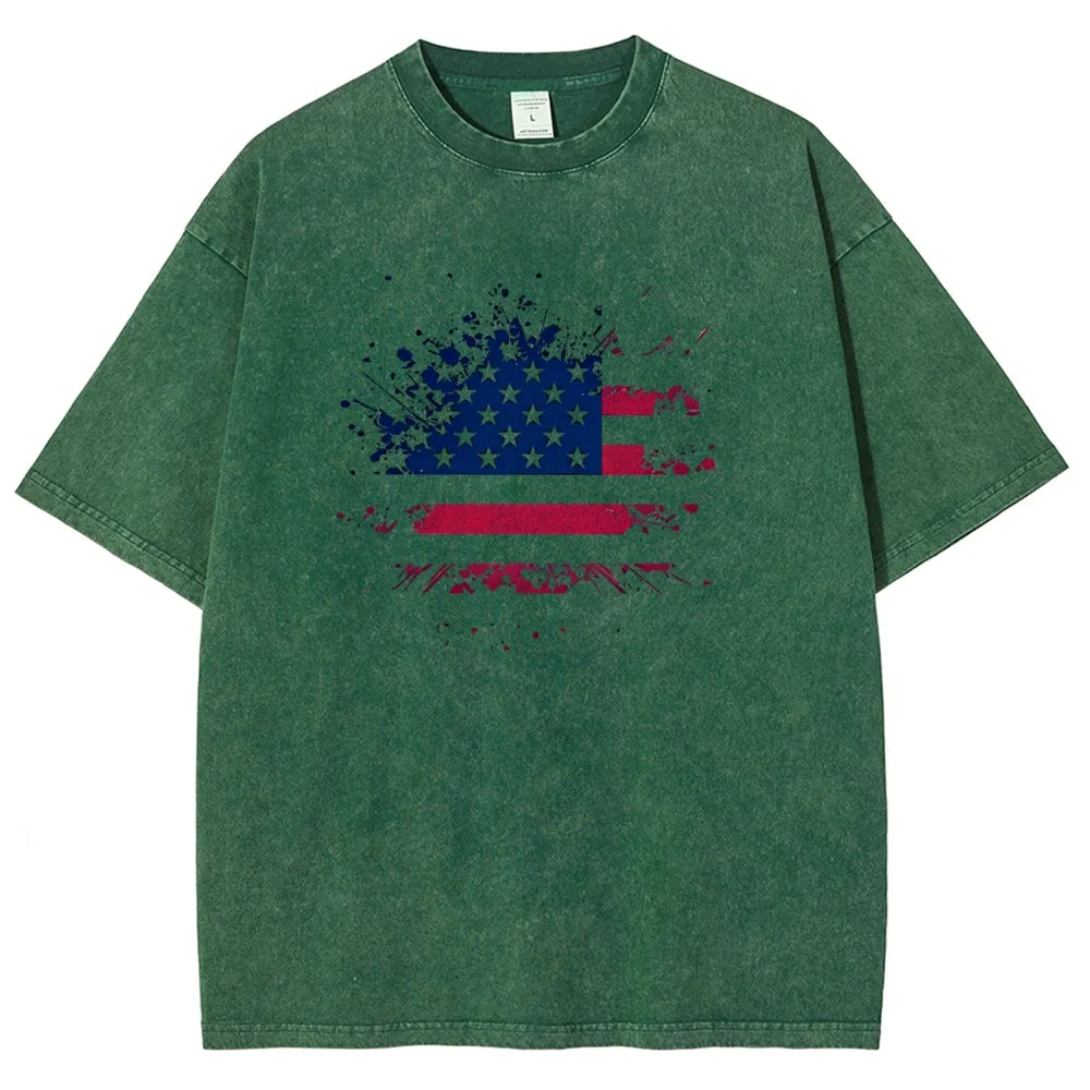 Unisex Independence's Day American Flag Graphic Vintage Washed Tee