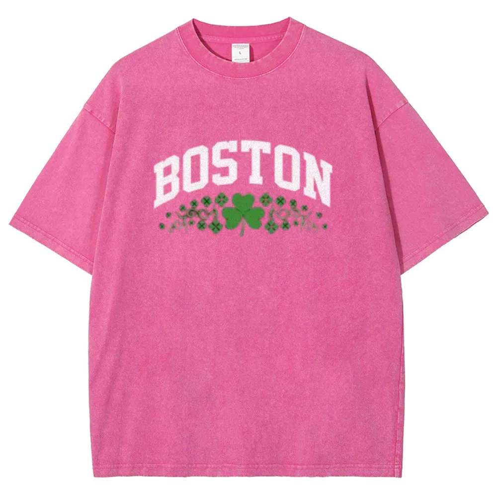 Unisex Vintage Happy St. Patrick's Day Boston Graphic Washed Tee