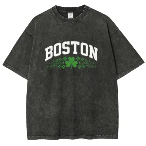 Unisex Vintage Happy St. Patrick's Day Boston Graphic Washed Tee