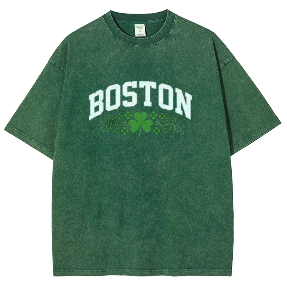 Unisex Vintage Happy St. Patrick's Day Boston Graphic Washed Tee