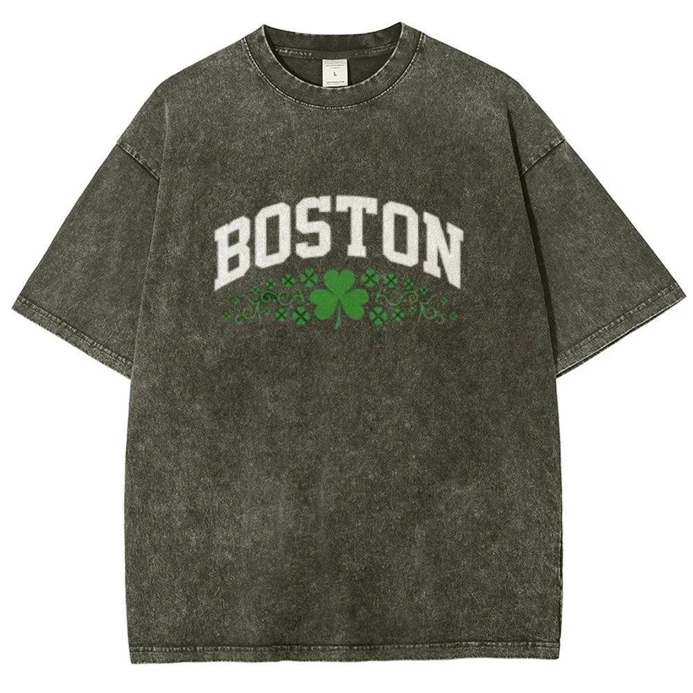 Unisex Vintage Happy St. Patrick's Day Boston Graphic Washed Tee