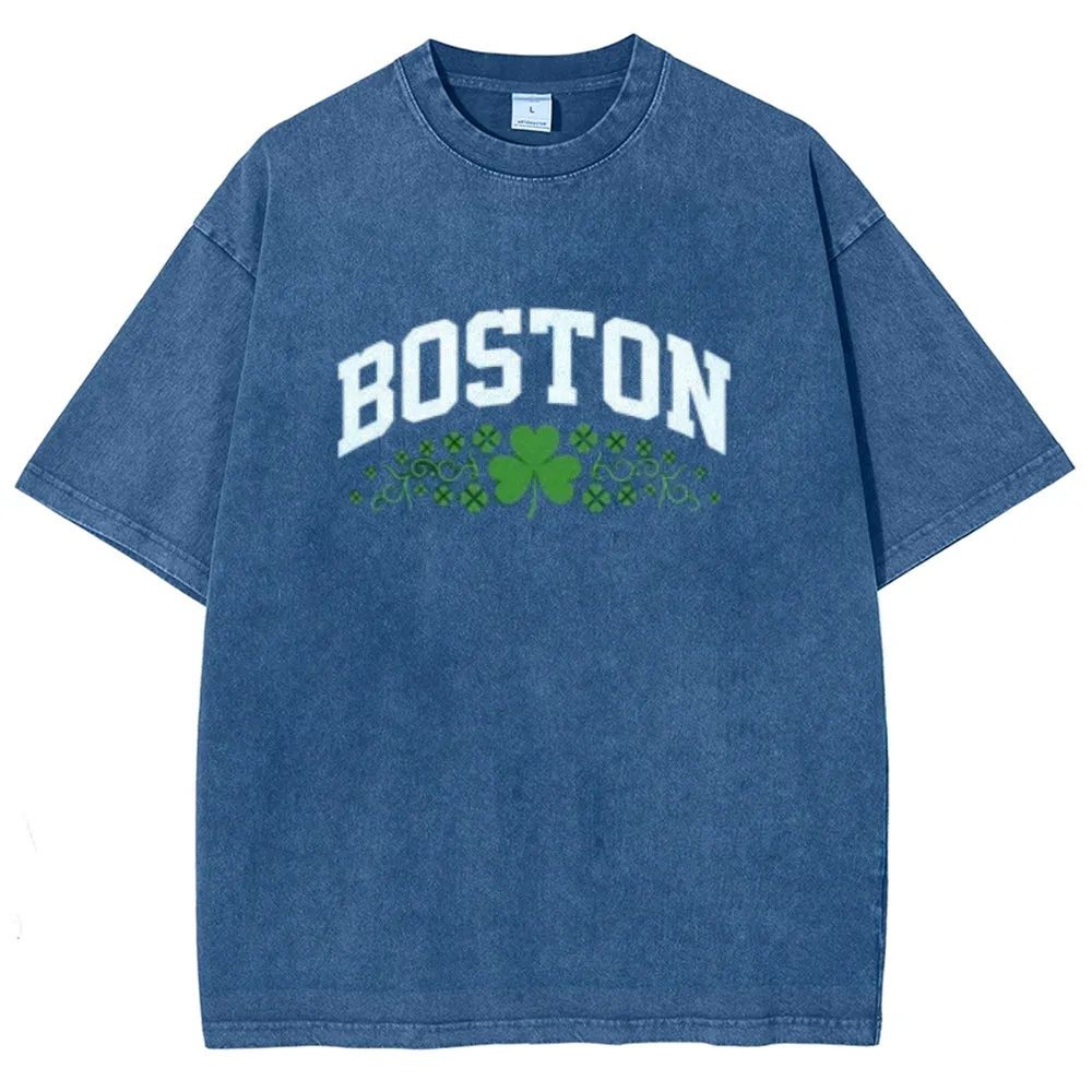 Unisex Vintage Happy St. Patrick's Day Boston Graphic Washed Tee