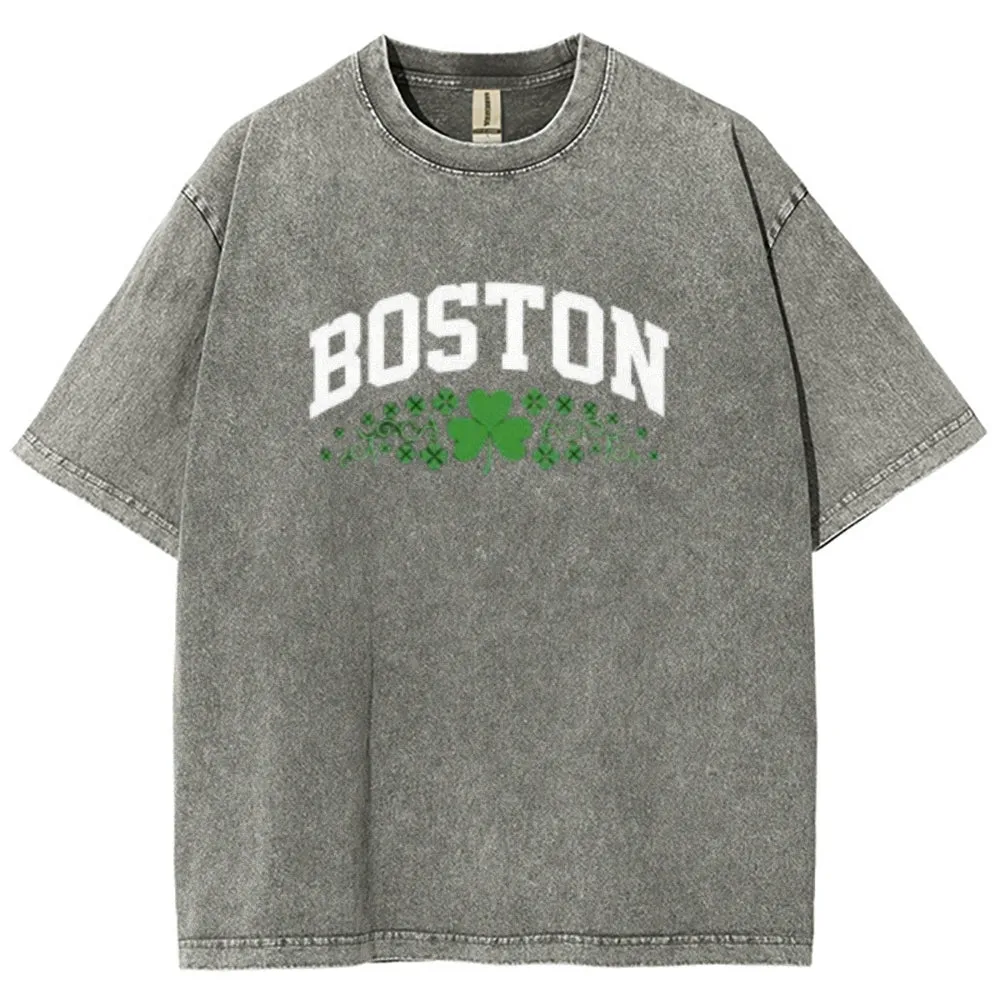 Unisex Vintage Happy St. Patrick's Day Boston Graphic Washed Tee