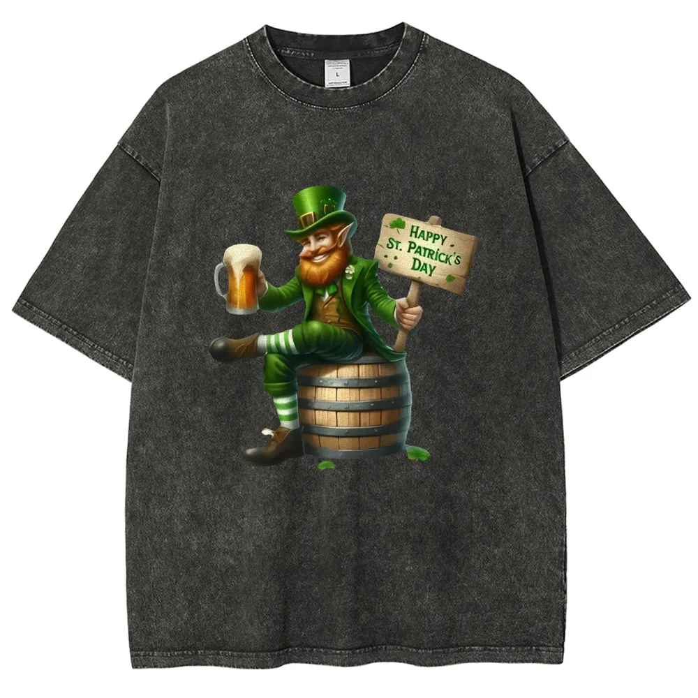 Unisex Vintage Happy St. Patrick's Day Cheer with Beer Graphic Washed Tee