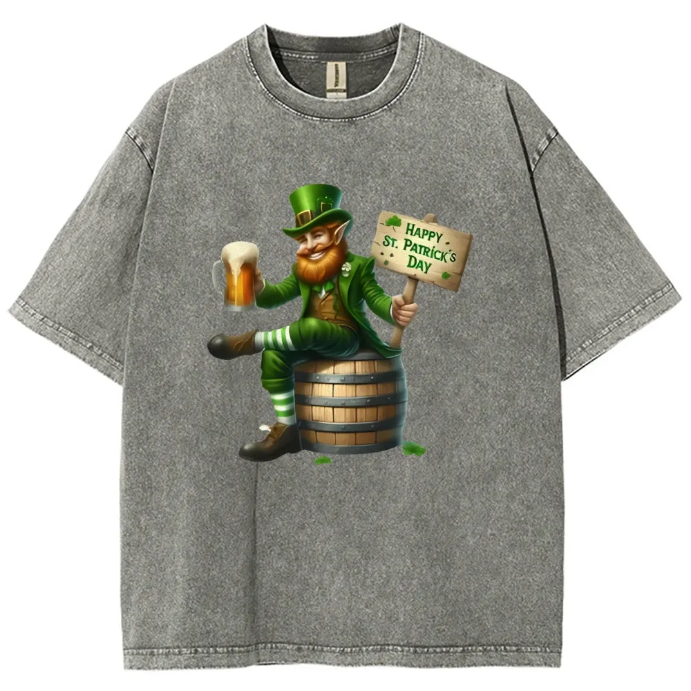 Unisex Vintage Happy St. Patrick's Day Cheer with Beer Graphic Washed Tee