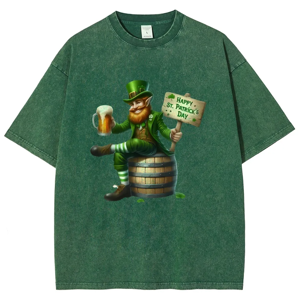 Unisex Vintage Happy St. Patrick's Day Cheer with Beer Graphic Washed Tee