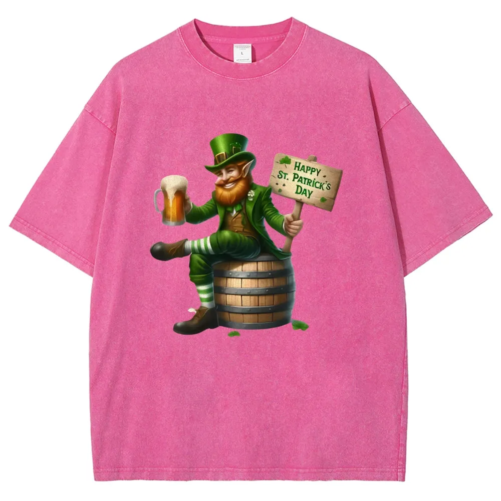 Unisex Vintage Happy St. Patrick's Day Cheer with Beer Graphic Washed Tee