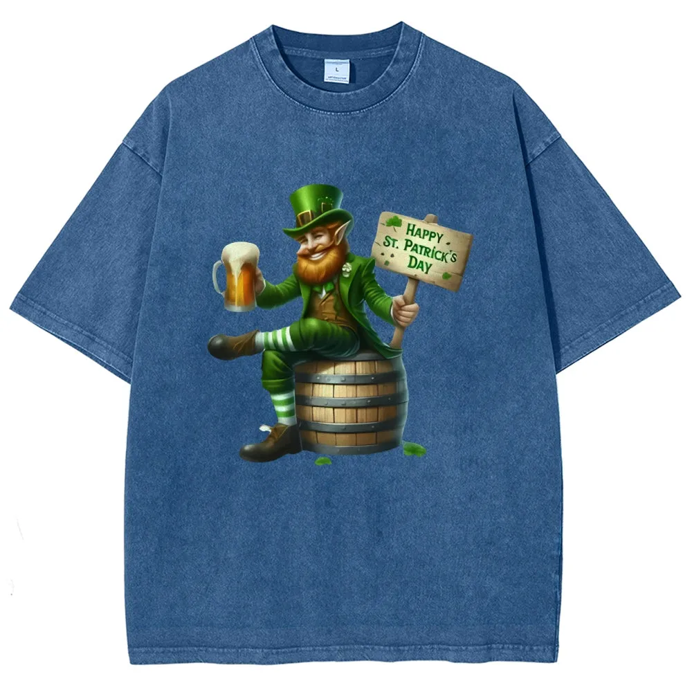Unisex Vintage Happy St. Patrick's Day Cheer with Beer Graphic Washed Tee