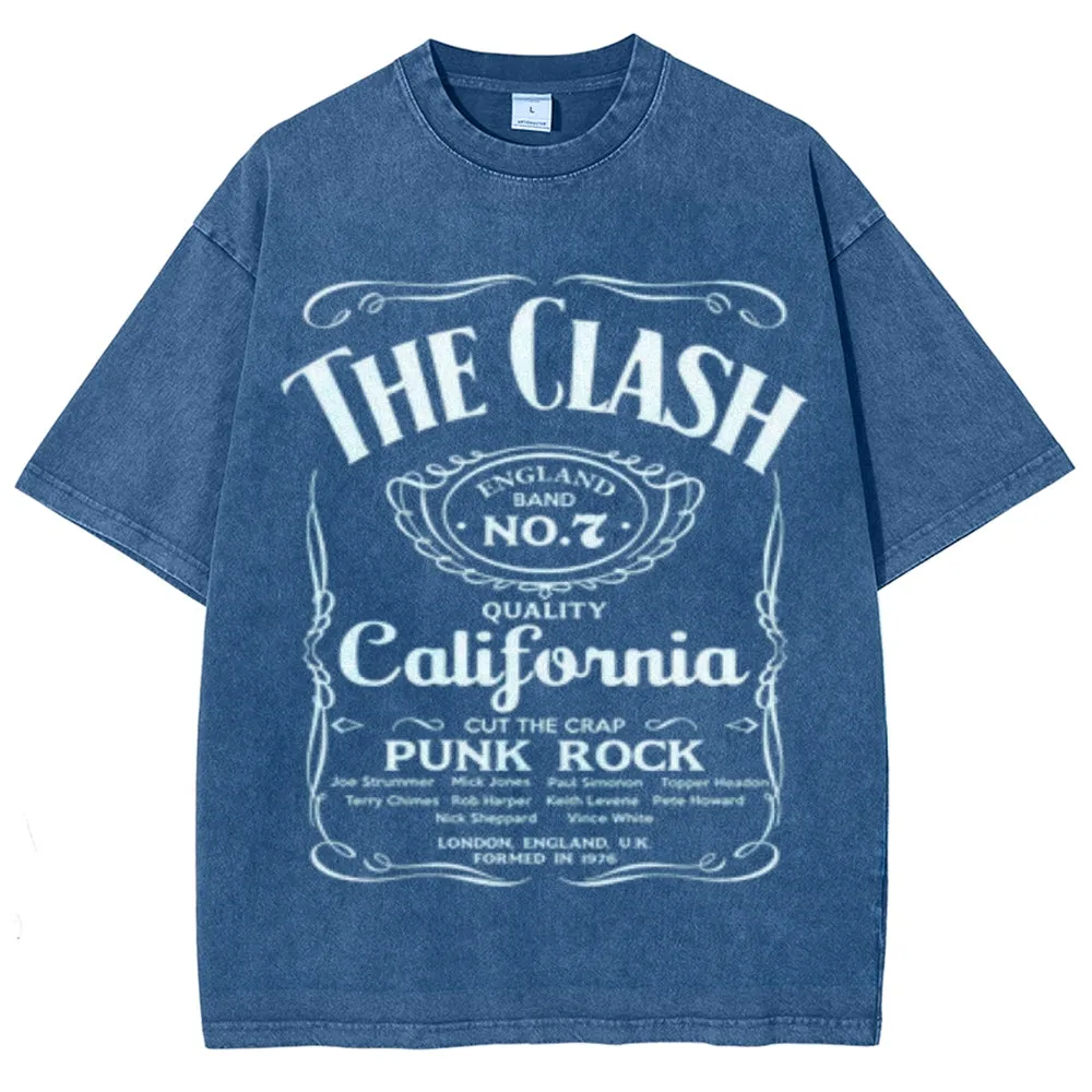 Unisex Vintage The Clash Rock Band Print Short Sleeve Casual Graphic Washed T-shirt