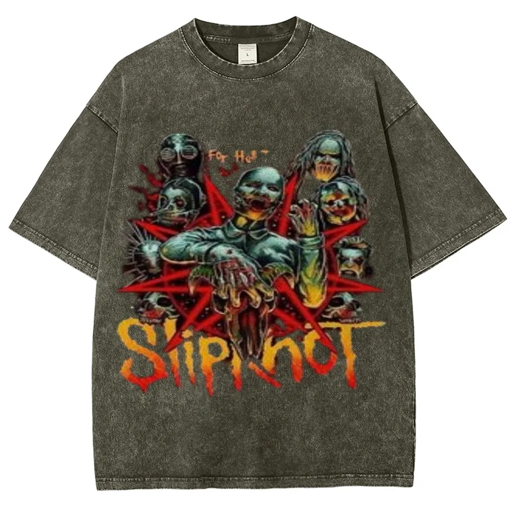 Unisex Vintage The Slipknot Rock Band Print Short Sleeve Casual Graphic Washed T-shirt