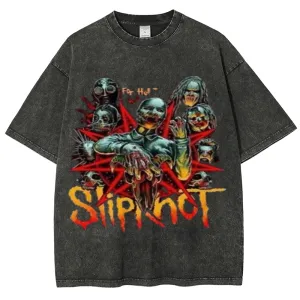 Unisex Vintage The Slipknot Rock Band Print Short Sleeve Casual Graphic Washed T-shirt